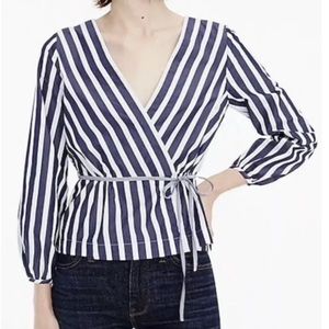 J. Crew Striped Faux Wrap Top - Navy Size 2P